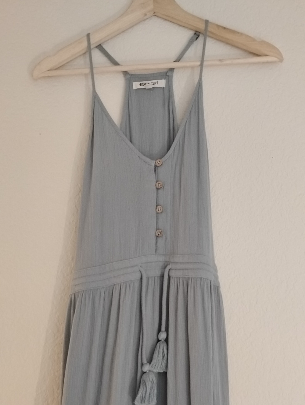 Rip Curl Light Sage Green Sleeveless Maxi Dress with Tassel Tie - Picture 2 of 12